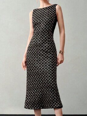 Black Elegant Women's Geometric Sequin Fitted Long Dress
